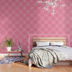 Hot Pink & Soft Cream Folk Art Pattern Wallpaper Gallery Image 3