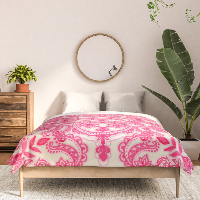 Hot Pink & Soft Cream Folk Art Pattern Comforter Gallery Image 3