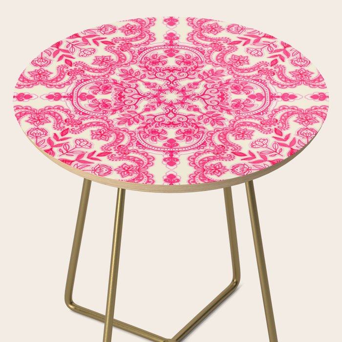 Hot Pink & Soft Cream Folk Art Pattern Side Table Gallery Image 2