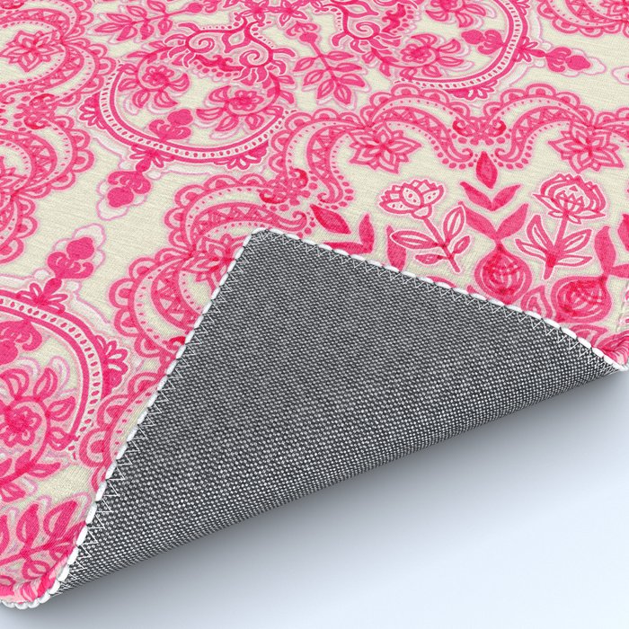 Hot Pink & Soft Cream Folk Art Pattern Rug Gallery Image 4
