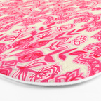 Hot Pink & Soft Cream Folk Art Pattern Bath Mat Gallery Image 3