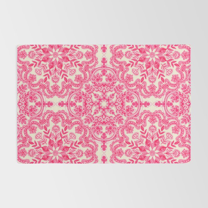 Hot Pink & Soft Cream Folk Art Pattern Rug Gallery Image 2