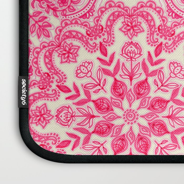Hot Pink & Soft Cream Folk Art Pattern Laptop Sleeve Gallery Image 3