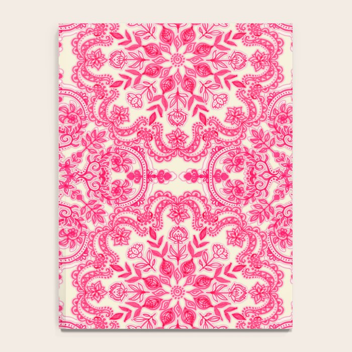 Hot Pink & Soft Cream Folk Art Pattern Notebook Gallery Image 4