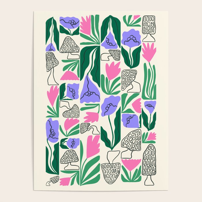 Spring Morels and Flowers Pattern Poster Gallery Image 4