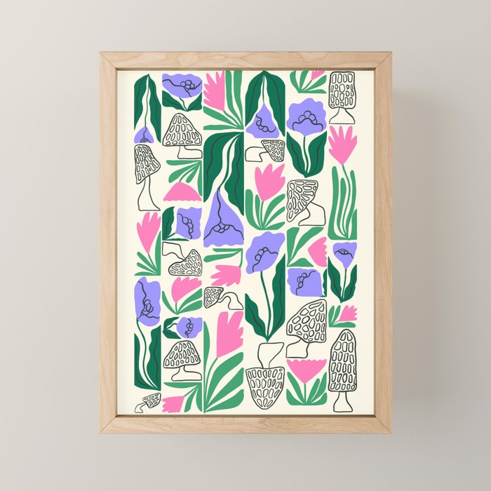 Spring Morels and Flowers Pattern Mini Art Print Gallery Image 1