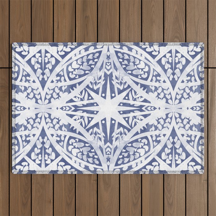 Leaves indigo fantasy tiled 4 Outdoor Rug Gallery Image 1