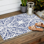 Leaves indigo fantasy tiled 4 Outdoor Rug Gallery Image 2