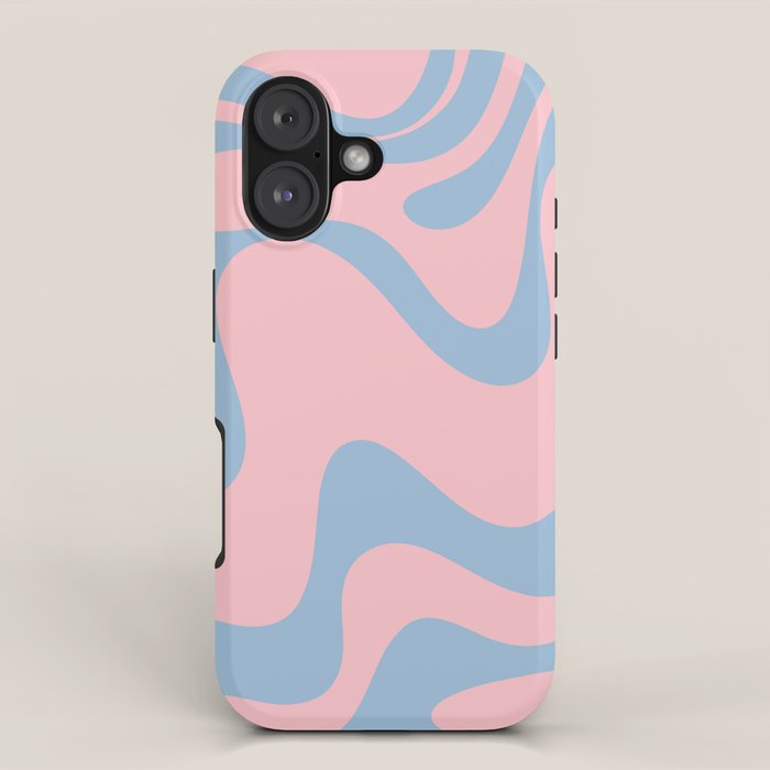 Pastel Pink and Light Blue Retro Liquid Swirl Abstract 2 iPhone Case Gallery Image 1