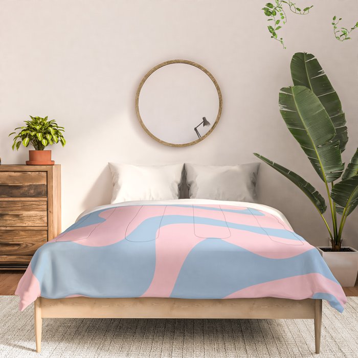 Pastel Pink and Light Blue Retro Liquid Swirl Abstract 2 Comforter Gallery Image 3