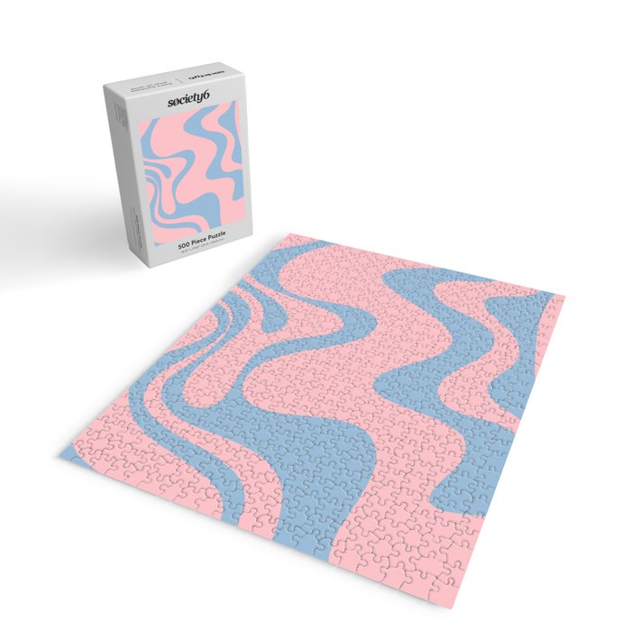 Pastel Pink and Light Blue Retro Liquid Swirl Abstract 2 Jigsaw Puzzle Gallery Image 2