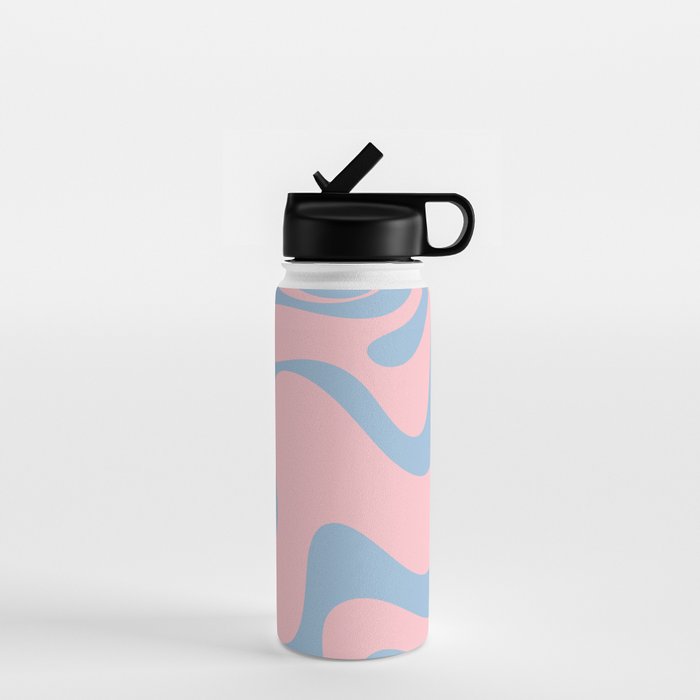 Pastel Pink and Light Blue Retro Liquid Swirl Abstract 2 Water Bottle Gallery Image 1