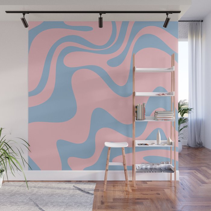 Pastel Pink and Light Blue Retro Liquid Swirl Abstract 2 Wall Mural Gallery Image 1