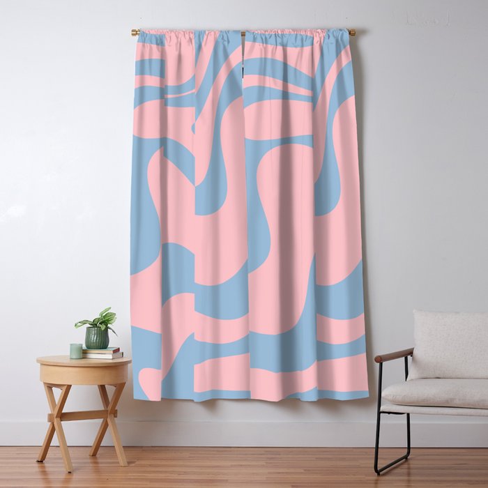 Pastel Pink and Light Blue Retro Liquid Swirl Abstract 2 Window Curtain Gallery Image 1
