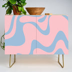 Pastel Pink and Light Blue Retro Liquid Swirl Abstract 2 Credenza Gallery Image 1