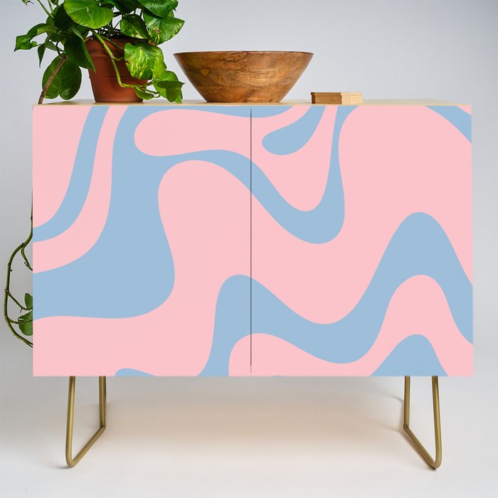 Pastel Pink and Light Blue Retro Liquid Swirl Abstract 2 Credenza Gallery Image 1