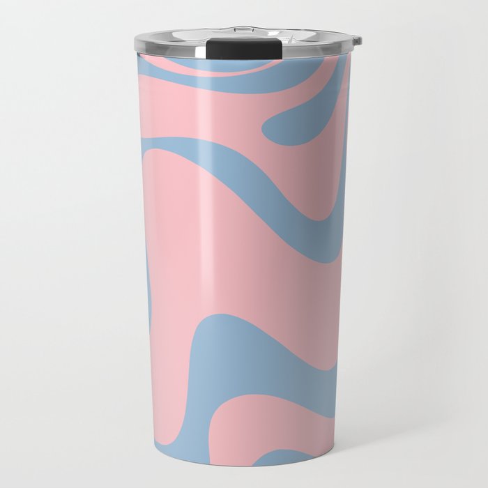 Pastel Pink and Light Blue Retro Liquid Swirl Abstract 2 Travel Mug Gallery Image 1