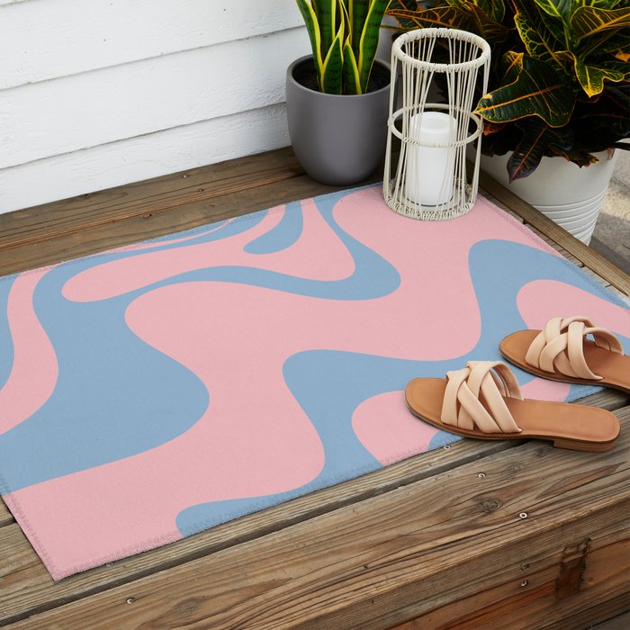 Pastel Pink and Light Blue Retro Liquid Swirl Abstract 2 Outdoor Rug Gallery Image 2