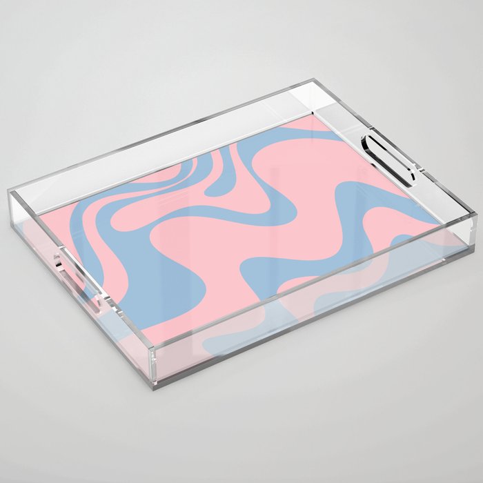 Pastel Pink and Light Blue Retro Liquid Swirl Abstract 2 Acrylic Tray Gallery Image 1
