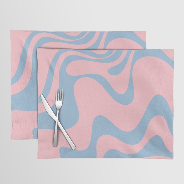 Pastel Pink and Light Blue Retro Liquid Swirl Abstract 2 Placemat Gallery Image 1