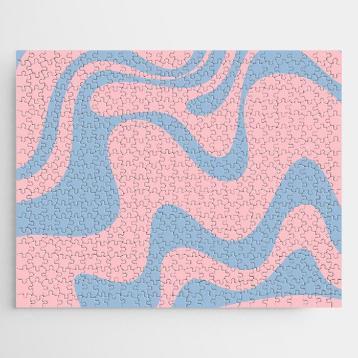 Pastel Pink and Light Blue Retro Liquid Swirl Abstract 2 Jigsaw Puzzle Gallery Image 1