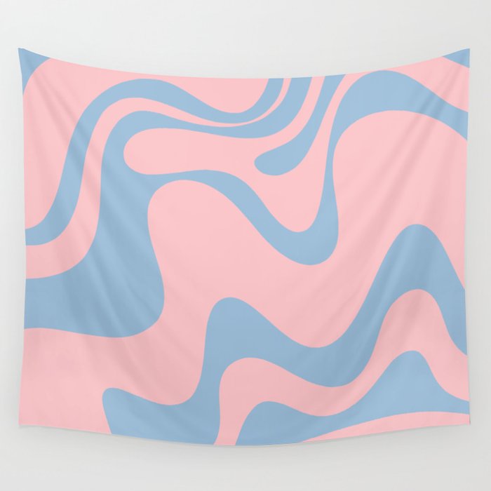 Pastel Pink and Light Blue Retro Liquid Swirl Abstract 2 Wall Tapestry Gallery Image 4