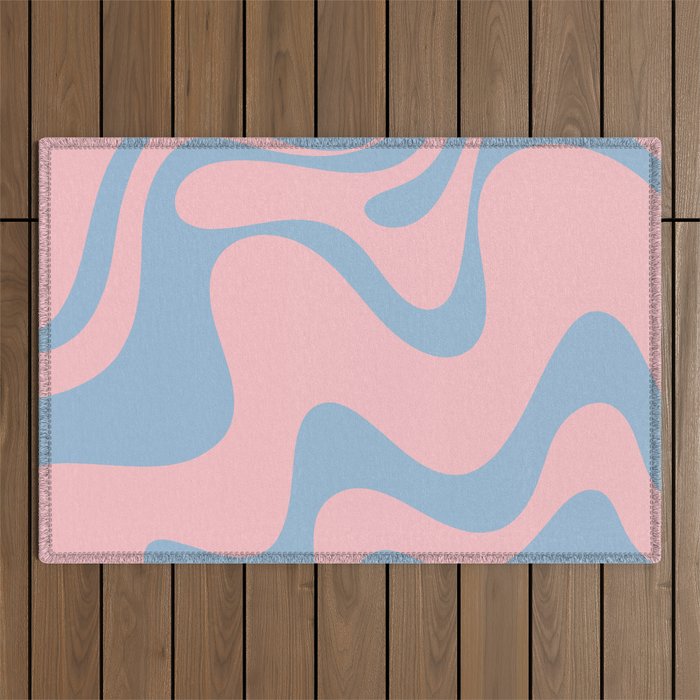 Pastel Pink and Light Blue Retro Liquid Swirl Abstract 2 Outdoor Rug Gallery Image 1