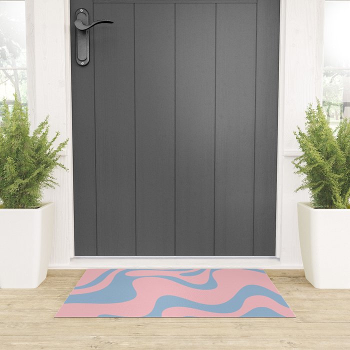 Pastel Pink and Light Blue Retro Liquid Swirl Abstract 2 Welcome Mat Gallery Image 3