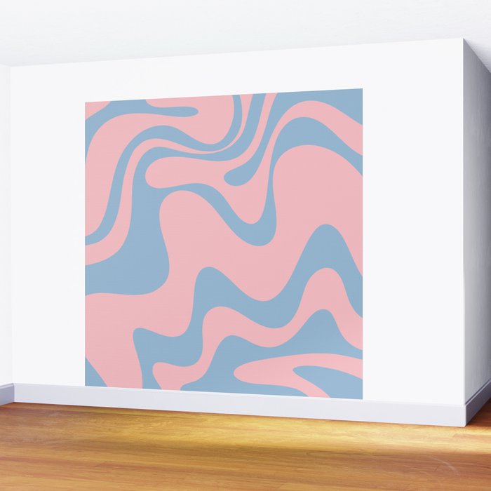 Pastel Pink and Light Blue Retro Liquid Swirl Abstract 2 Wall Mural Gallery Image 2