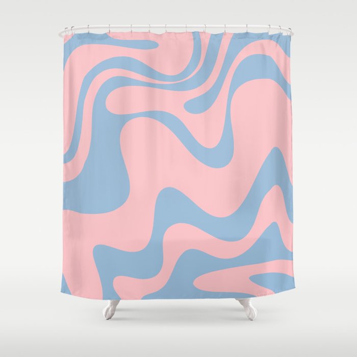 Pastel Pink and Light Blue Retro Liquid Swirl Abstract 2 Shower Curtain Gallery Image 1