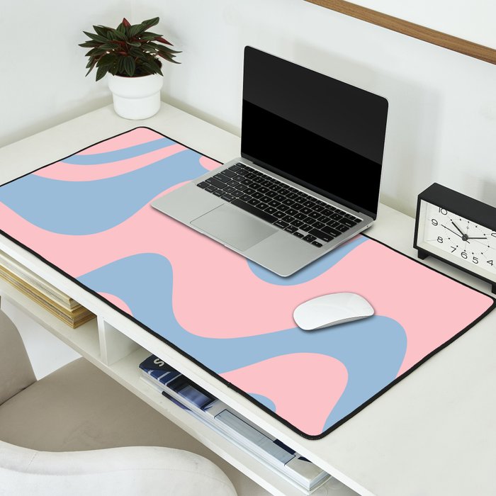 Pastel Pink and Light Blue Retro Liquid Swirl Abstract 2 Desk Mat Gallery Image 2