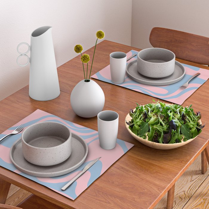 Pastel Pink and Light Blue Retro Liquid Swirl Abstract 2 Placemat Gallery Image 2