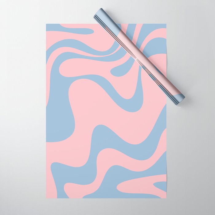 Pastel Pink and Light Blue Retro Liquid Swirl Abstract 2 Wrapping Paper Gallery Image 1