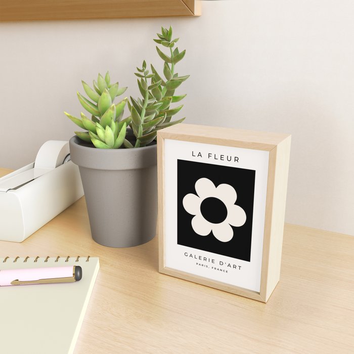 La Fleur | 06 - Retro Floral Print Black And White Flower Mini Art Print Gallery Image 2
