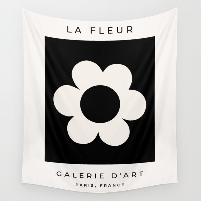 La Fleur | 06 - Retro Floral Print Black And White Flower Wall Tapestry Gallery Image 4