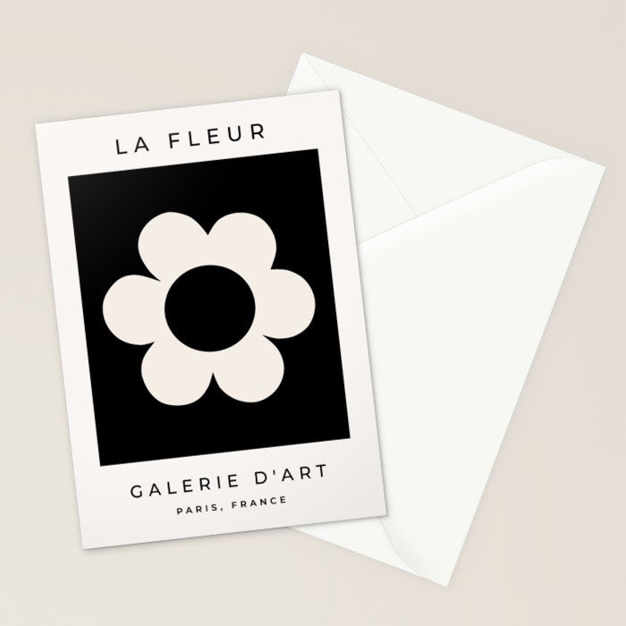 La Fleur | 06 - Retro Floral Print Black And White Flower Stationery Card Gallery Image 2