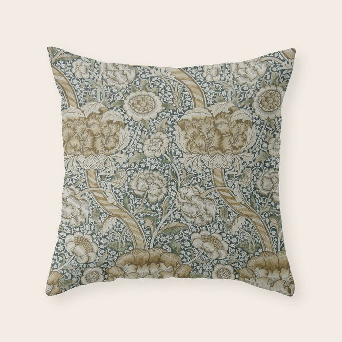William Morris Wandle Forest Mustard Green Gold Vintage Pattern Throw Pillow Gallery Image 6