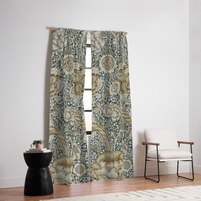 William Morris Wandle Forest Mustard Green Gold Vintage Pattern Window Curtain Gallery Image 2