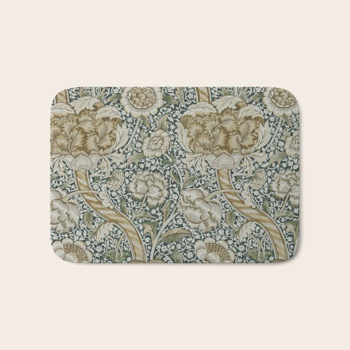 William Morris Wandle Forest Mustard Green Gold Vintage Pattern Bath Mat Gallery Image 1