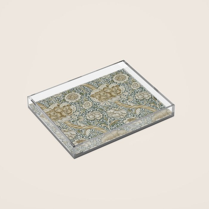 William Morris Wandle Forest Mustard Green Gold Vintage Pattern Acrylic Tray Gallery Image 2