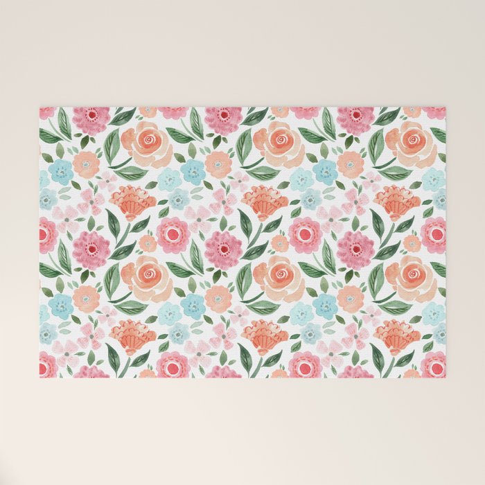 Just Peachy Floral Blooms Welcome Mat Gallery Image 1
