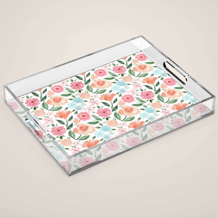 Just Peachy Floral Blooms Acrylic Tray Gallery Image 1