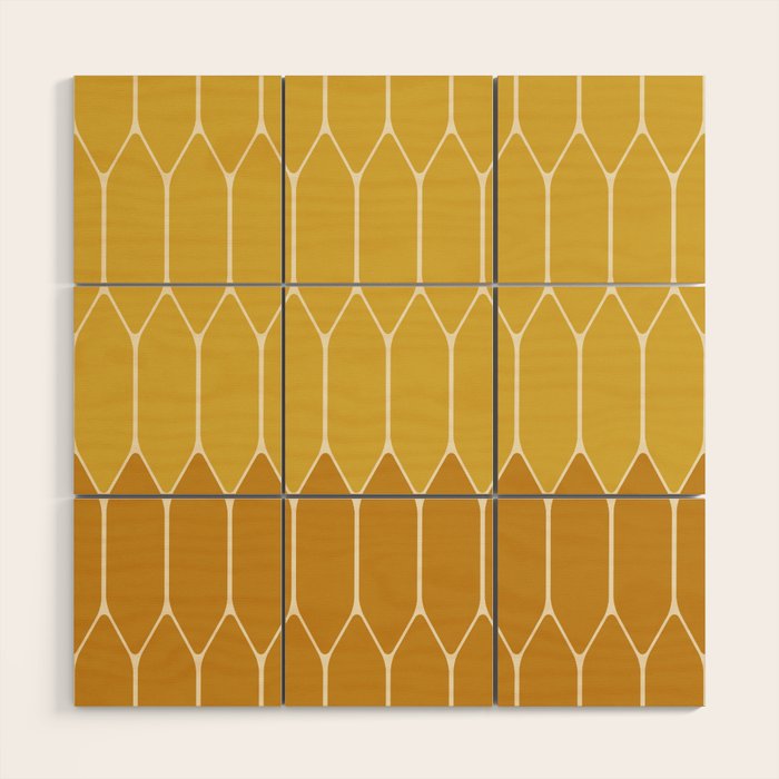 Minimalist Geometric Long Honeycomb Two-Toned Pattern in Light and Dark Mustard Wood Wall Art Gallery Image 1
