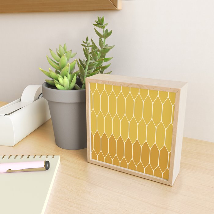 Minimalist Geometric Long Honeycomb Two-Toned Pattern in Light and Dark Mustard Mini Art Print Gallery Image 2