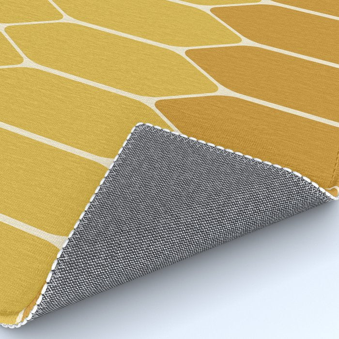 Minimalist Geometric Long Honeycomb Two-Toned Pattern in Light and Dark Mustard Rug Gallery Image 4