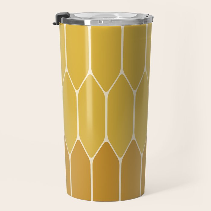Minimalist Geometric Long Honeycomb Two-Toned Pattern in Light and Dark Mustard Travel Mug Gallery Image 3