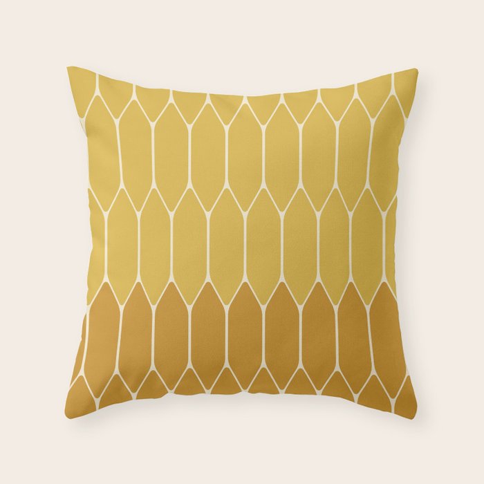 Minimalist Geometric Long Honeycomb Two-Toned Pattern in Light and Dark Mustard Throw Pillow Gallery Image 1