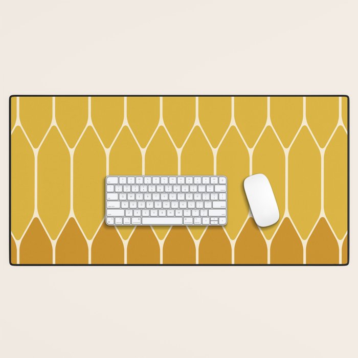 Minimalist Geometric Long Honeycomb Two-Toned Pattern in Light and Dark Mustard Desk Mat Gallery Image 1