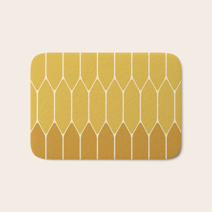 Minimalist Geometric Long Honeycomb Two-Toned Pattern in Light and Dark Mustard Bath Mat Gallery Image 1
