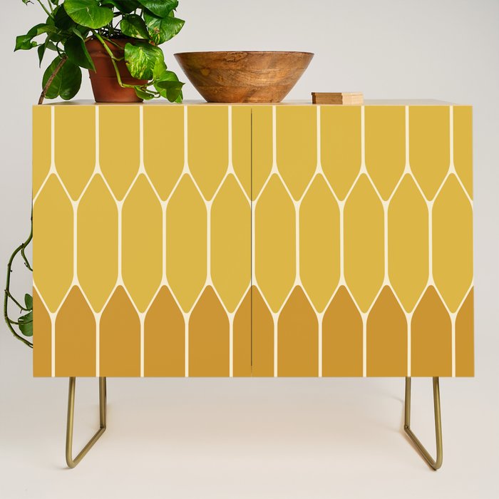 Minimalist Geometric Long Honeycomb Two-Toned Pattern in Light and Dark Mustard Credenza Gallery Image 1